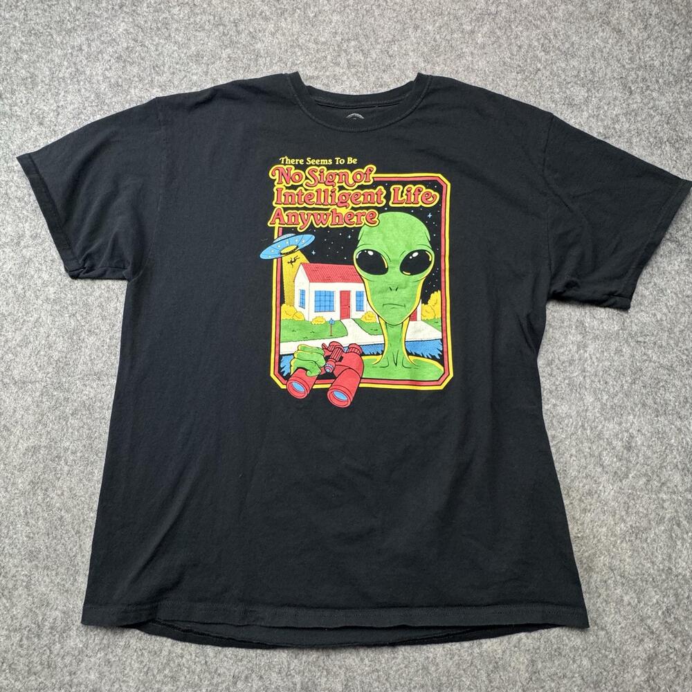 DOM Shirt Mens XL Black Alien No Sign Of Intelligent Life Graphic Tee Funny